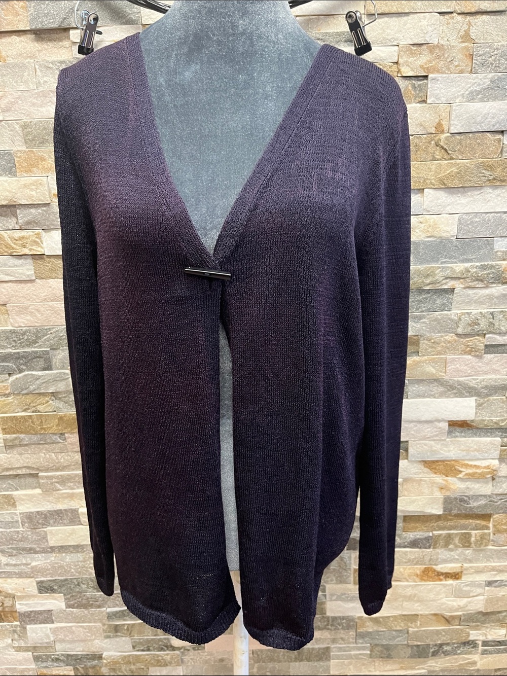 Josephine Chaus Plum V-Neck Open Cardigan with Single Clasp